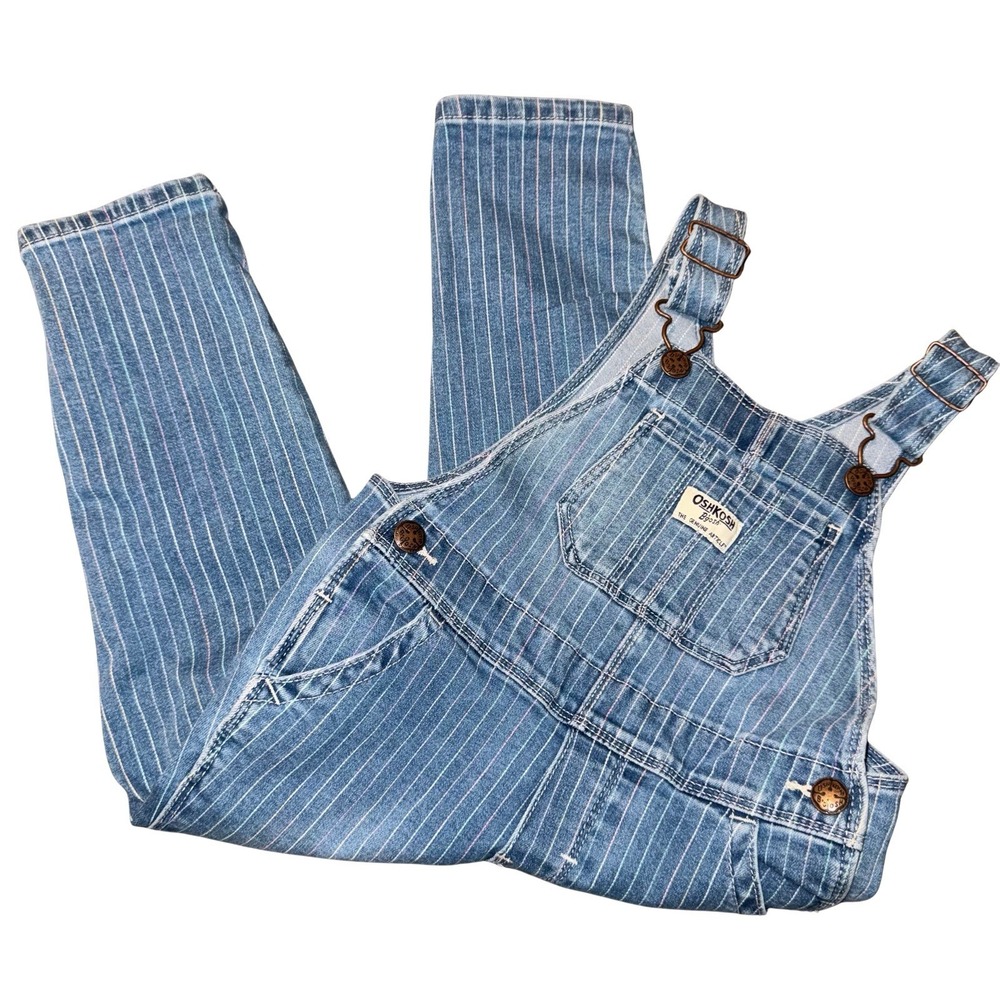 OshKosh B'gosh Girls 3T Denim Pinstripe Vestbak Bib Overalls